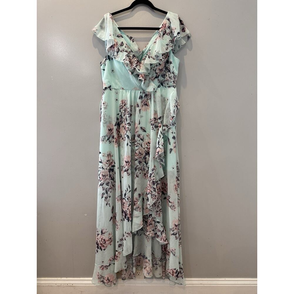 SHEIN Belle XL Floral Print Ruffle Trim Belted Bridesmaid Dress